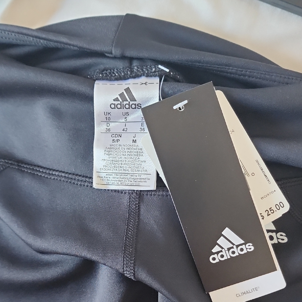 adidas Black and White Leggings with Signature Stripes - Picture 2 of 4
